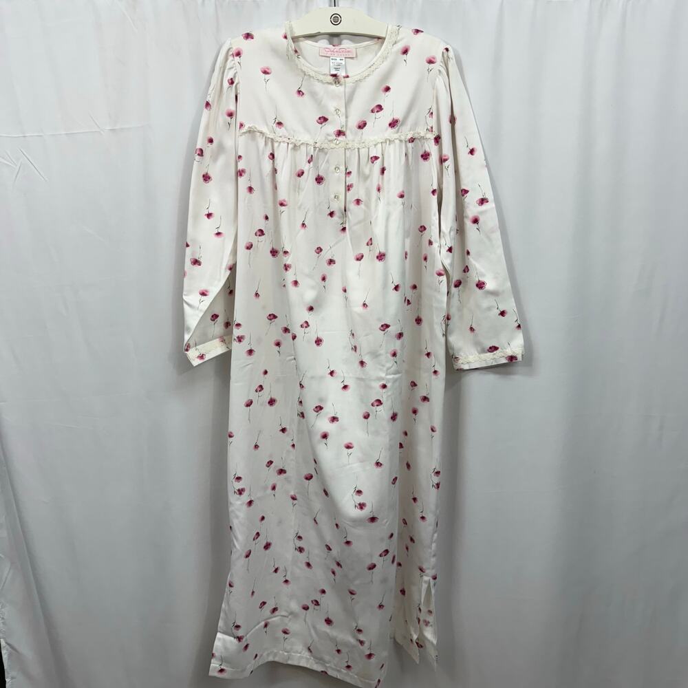 Oscar de la Renta Pink Label Pajama Nightgown Dressing Gown White Floral Small